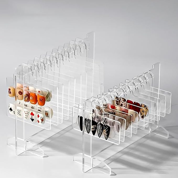 Hapivida 2Pcs Nail Art Display, Acrylic Hanging Transparent Nail Hanger Display Stand Nail Sample Display Stand with 10pcs Hanger