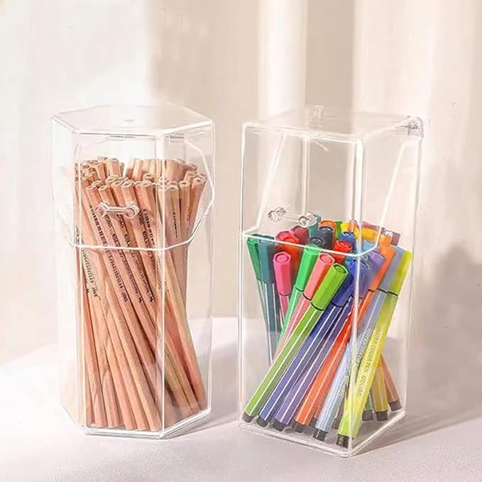 DOITOOL Acrylic Makeup Brush Holder with Lid Clear Pen Holder Storage Box Dust-Free Cosmetic Organizer for Vanity and Desktop 4.33 X 3.35 X 4.33 Inch