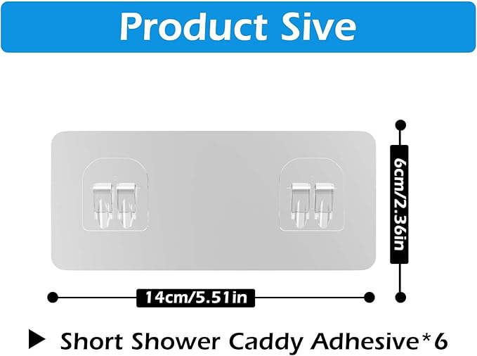 Lsnisni 6 Pack Shower Caddy Adhesive Replacement, Shower Adhesive Strips, Strong Adhesive Hooks, Waterproof Sticker, No Drilling, for Bathroom Shelf and Kitchen Racks