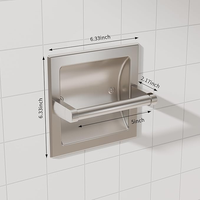 Toilet Paper Holder 2 Pack, Recessed Pivoting Toilet Paper Holder Wall Mount Stainless Steel for Large Rolls in Bathroom (Brushed Nickel)