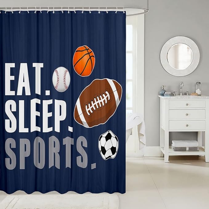 Feelyou Football Shower Curtain Kids Basketball Basketball Ball Games Bathroom Shower Curtain Set for Boys Girls Sports Theme Bath Curtain Breathable Bathroom Accessories Decor 72"x84"
