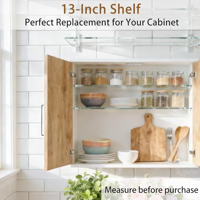 Yunguzi 2 PCS 13 Inch Acrylic Medicine Cabinet Shelves – Clear Replacement Cabinet Shelf for Bathroom, Kitchen, Living Room, Wall-Mounted & Hanging Cabinets