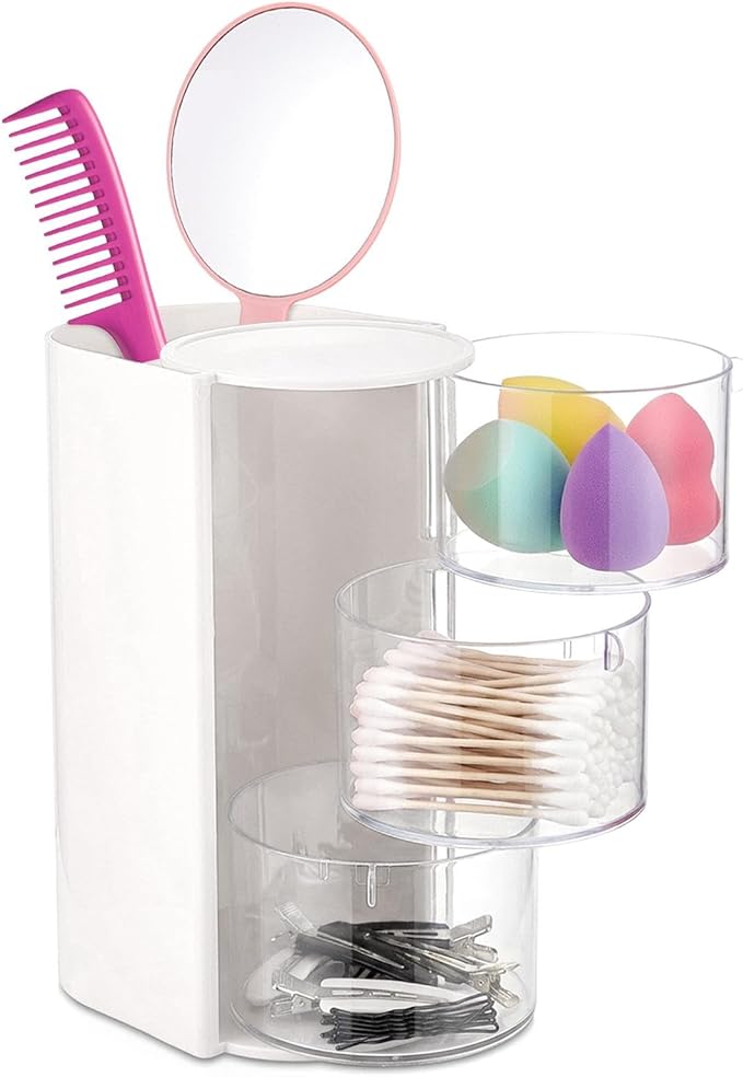Hair Accessory Organizer, Rotatable Makeup Brush Holder for Necklaces, Hair Tie Organizer Jewelry Storage Box for Hairs Clips, Earrings, Necklaces, Bracelets, Rings(COLOR:white)