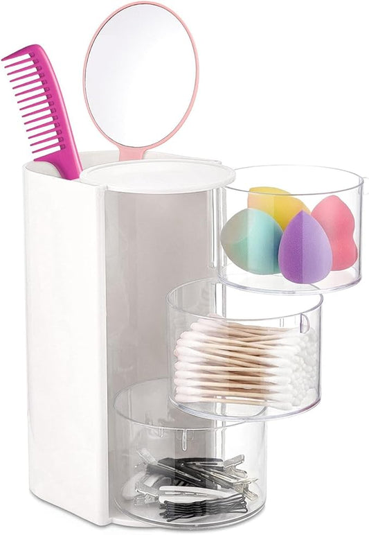 Hair Accessory Organizer, Rotatable Makeup Brush Holder for Necklaces, Hair Tie Organizer Jewelry Storage Box for Hairs Clips, Earrings, Necklaces, Bracelets, Rings(COLOR:white)