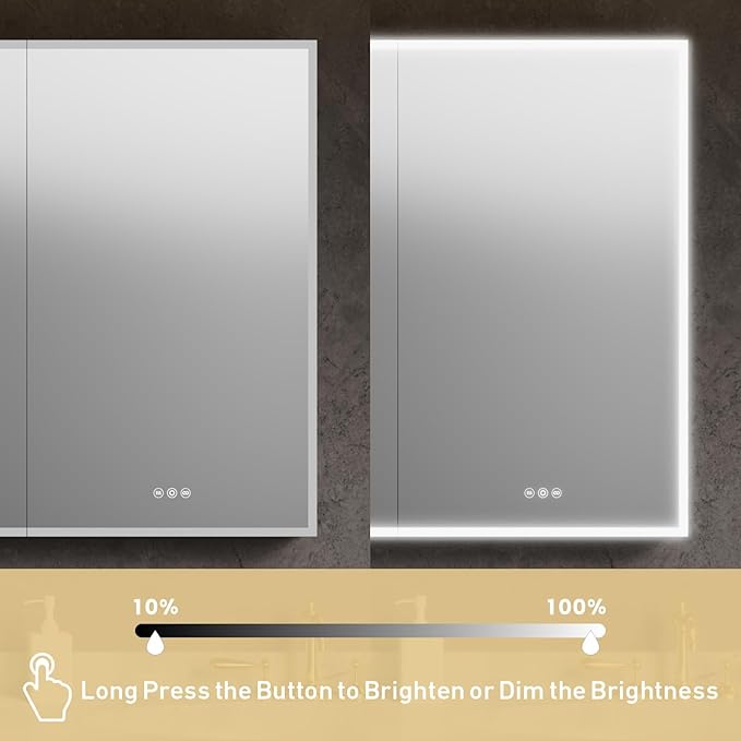 Recessed Medicine Cabinets for Bathroom with Mirror, Only Recessed Medicine Cabinet with Defogger, Dimmer, Outlets & USB, Three Doors, 42"x 36"