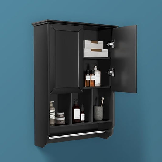 VANIRROR Bathroom Wall Cabinet with Towel Bar,Wooden Medicine Cabinet Adjustable Shelves,23x32 Inch Kitchen Cabinet,Over Toilet Storage Cabinet for Bathroom,Kitchen,Laundry