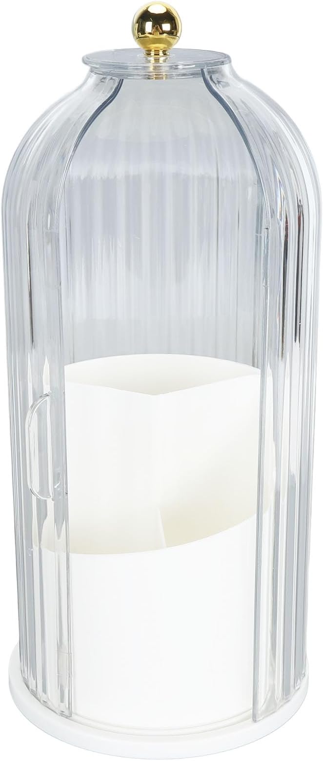 PerGar Makeup Brush Holder, Makeup Brush Holder Organizer, 360 Rotating Clear Dustproof Makeup Brushes Organizer, Makeup Brush Holder Organizer with Lid for Vanity Desktop (White Base