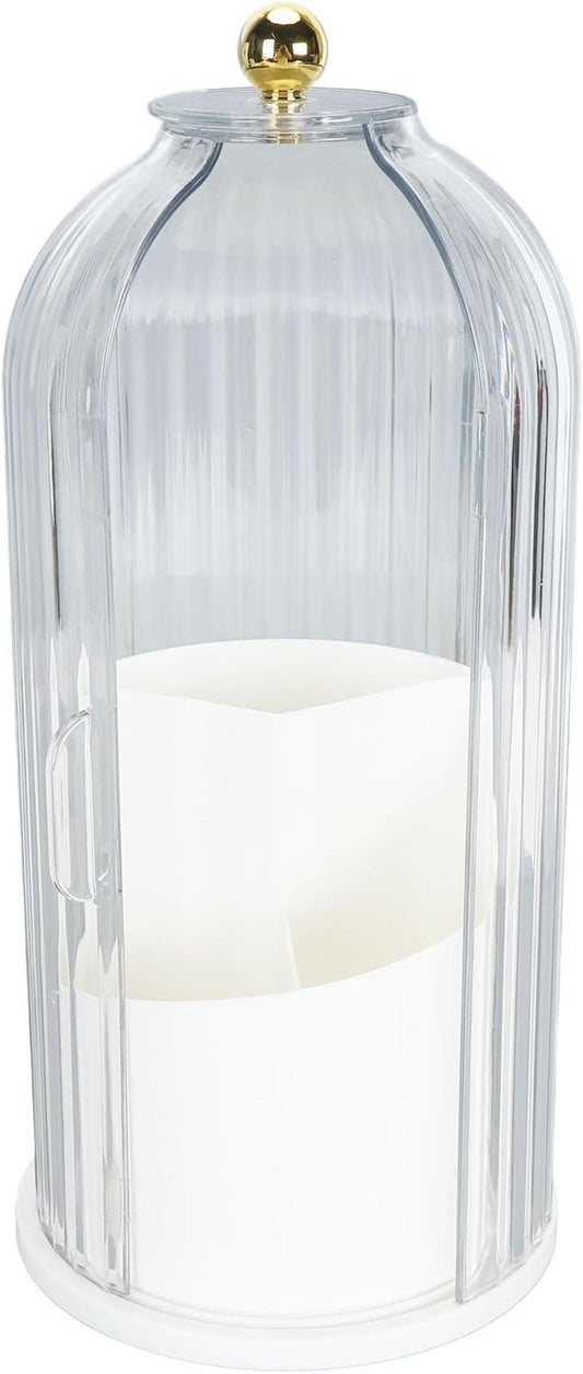 PerGar Makeup Brush Holder, Makeup Brush Holder Organizer, 360 Rotating Clear Dustproof Makeup Brushes Organizer, Makeup Brush Holder Organizer with Lid for Vanity Desktop (White Base