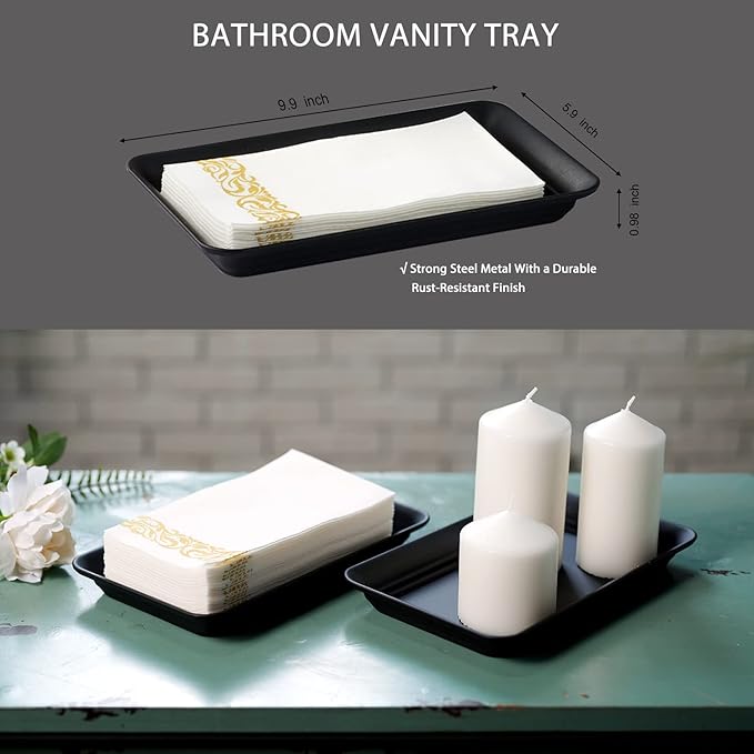 SheeChung 8PCS Bathroom Accessories Set Complete - Soap Dispenser, Mason Jar Toothbrush Holder, 2pcs Qtip Holders, Flower Vase, Soap Holder, Vanity Tray, Toilet Paper Storage, Bathroom Set-Black