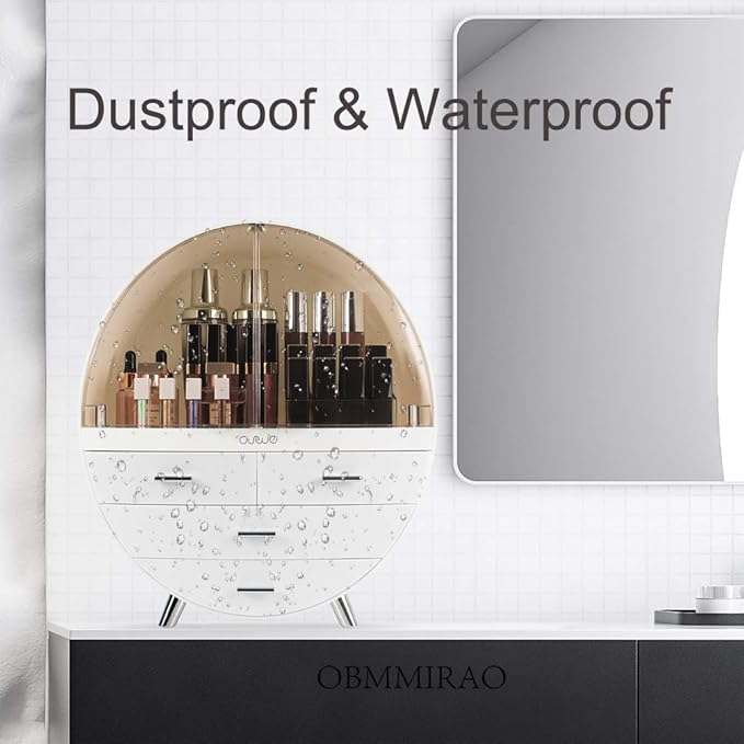 Elegant Dustproof Makeup Storage Organizer Box, Waterproof Large Cosmetics Organizer Storage with Drawers Skincare Cosmetic Display Cases for Countertop Bathroom Dresser Dedroom