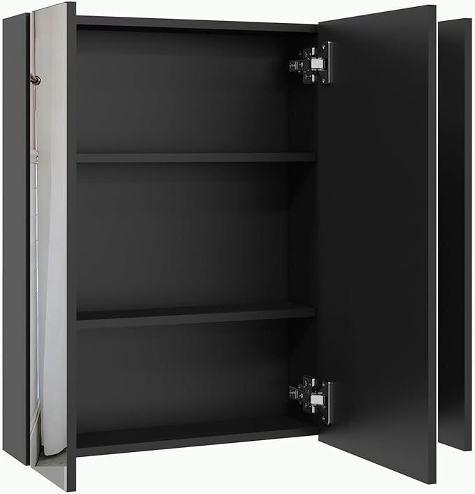 Panana Bathroom Mirror Cabinet Medicine Cabinets with 3 Mirrored Door Wall Mounted Cabinet with Mirror, Storage Shelf with Adjustable Shelves Storage Organizer Kitchen Cupboard (Black, 23.6x23.6 inch)