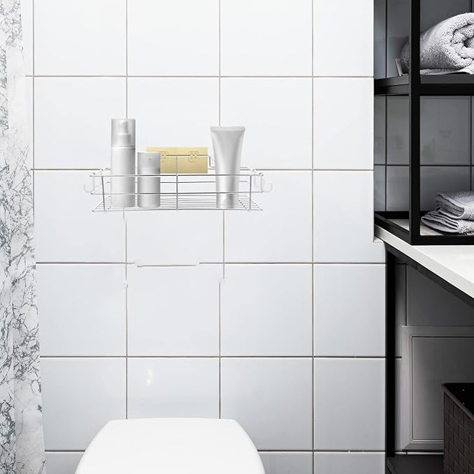 Alipis Stainless Steel Adhesive Bathroom Shelves Wall-mounted Storage Corner Organizer