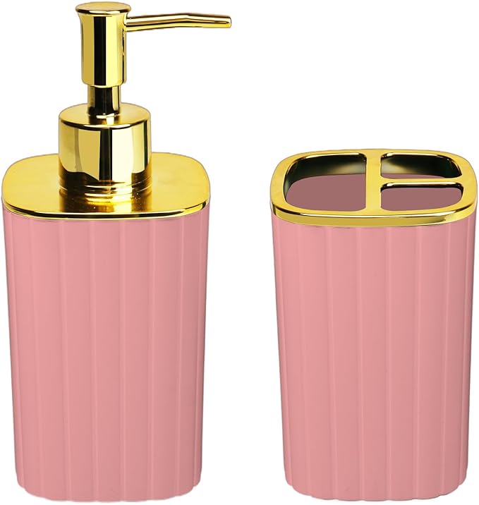 2Pack Bathroom Accessories Set, Pink Bathroom Set. Bathroom Toothbrush Holder Set, Includes Dispenser and Toothbrush Holder. Bohemian Bathroom Accessories