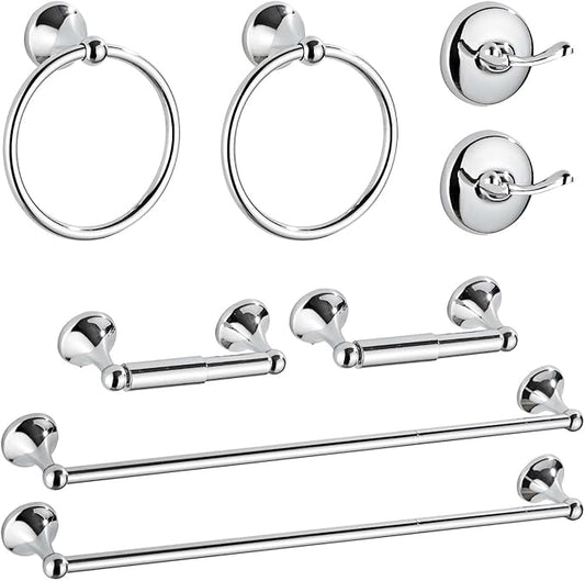 8 Piece Bathroom Accessory Set(Adjustable Towel Bar, Towel Ring, Toilet Paper Holder,Towel Hook), Wall Mounted Bathroom Hardware Accessories Set,Chrome
