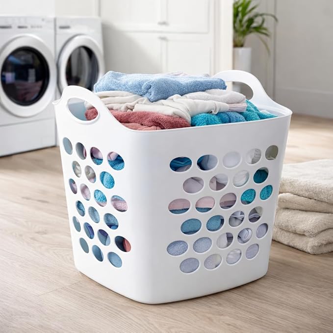 Flexible Square Laundry Hamper, Plastic Clothes Storage Basket with Handles, Breathable Design for Bedroom, Bathroom, Dorm or Laundry Room