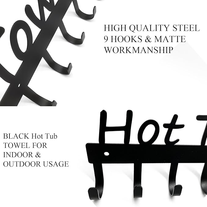Black Pool Towel Rack Outdoor Towel Rack for Pool Towel Hooks Towel Hanger for Bathrobes Clothes 9 Hooks (Black Hot Tub)