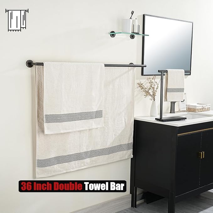 JQK Double Bath Towel Bar, Oil Rubbed Bronze 39 Inch 304 Stainless Steel Thicken 1mm Towel Rack for Bathroom, Towel Holder Wall Mount, Useable Length 36 Inch TB100L36-ORB