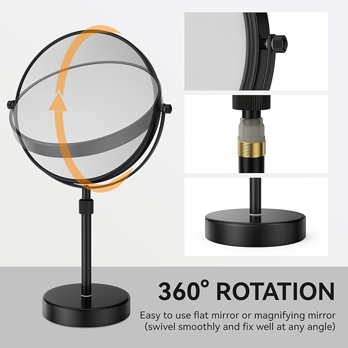 Nicesail 19 Inch Tall Makeup Mirror with 10X Magnification, 8 Inch Magnifying Mirror Tabletop with Pedestal, Height Adjustable Black (8 Inch, 10X)