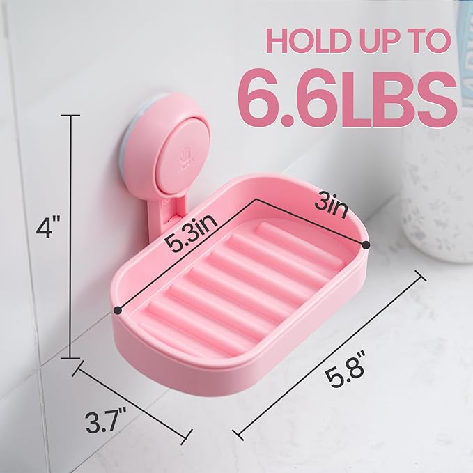 TAILI Soap Holder Soap Dish for Shower, Suction Cup Soap Holder for Shower Wall, Bathroom Accessories, Removable Strong Hold Soap Saver, Drill Free Double Soap Dish, Pink 2 Set