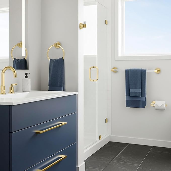 Gatco 5732 Clarion Towel Ring | Wall Mount Bathroom Hand Towel Holder, Modern Bathroom Accessory | Crystal-Clear Acrylic & Brushed Brass Finish