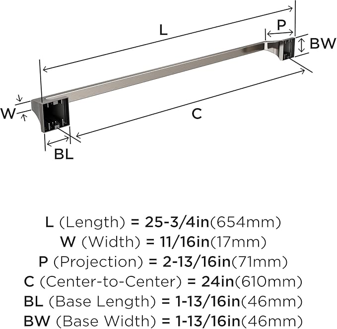 Amerock BH36024G10 | Brushed Nickel Towel Bar | 24 in (610 mm) Towel Rack | Mulholland | Bathroom Towel Holder | Bathroom Hardware | Bath Accessories