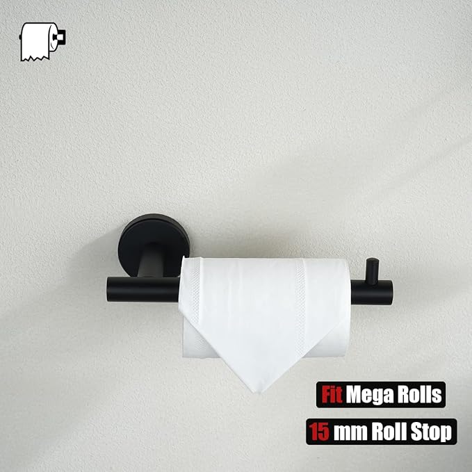 JQK Bathroom Hardware Set, 5-Piece Bath Accessories Set Matte Black Wall Mount Includes 24 in Towel Bar, 9 in HT Bar, TP Holder, Towel Hook x 2, BAS105-PB