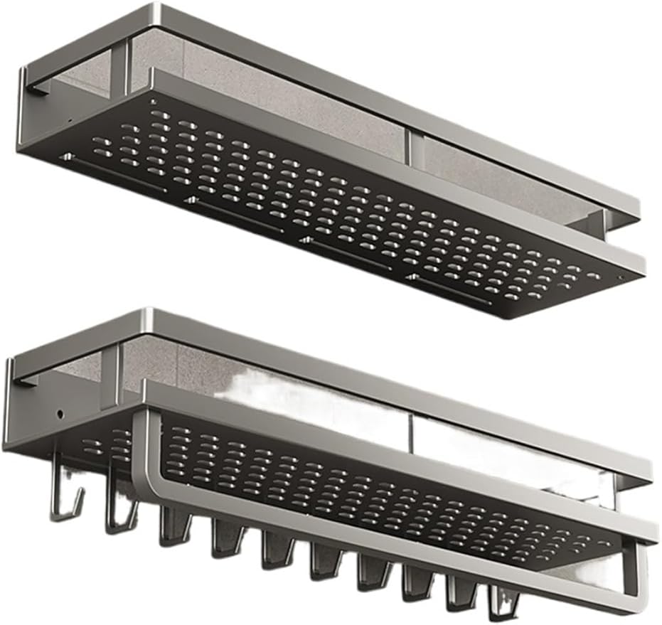 Bathroom Shelf, no Punch Strong Load Bearing Bathroom Shelf Easy to Organize toiletries Stainless Steel.(Double Layer 60CM)