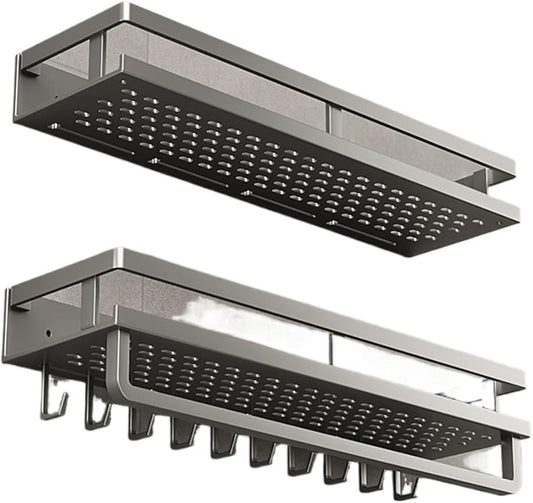 Bathroom Shelf, no Punch Strong Load Bearing Bathroom Shelf Easy to Organize toiletries Stainless Steel.(Double Layer 60CM)