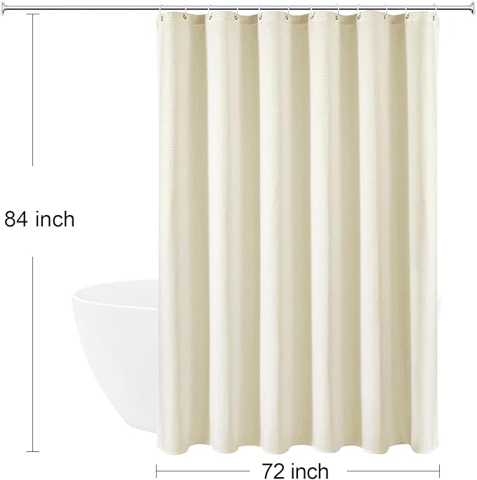 Gibelle Extra Long Shower Curtain 72 x 84, 230GSM Tall Waffle Weave Textured Fabric Shower Curtain for Bathroom, Water Repellent, Machine Washable, Ivory