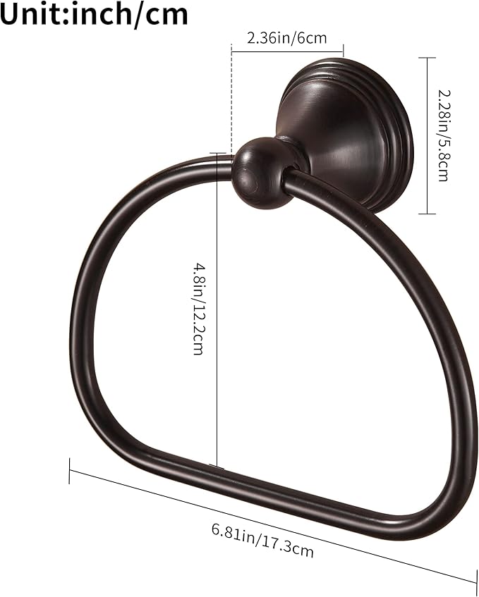 WOLIBEER Bronze Towel Ring,Bathroom Hand Towel Holder Oil Rubber, Round Hand Towel Rack Hanger Wall Mounted Farmhouse Bath Accessories