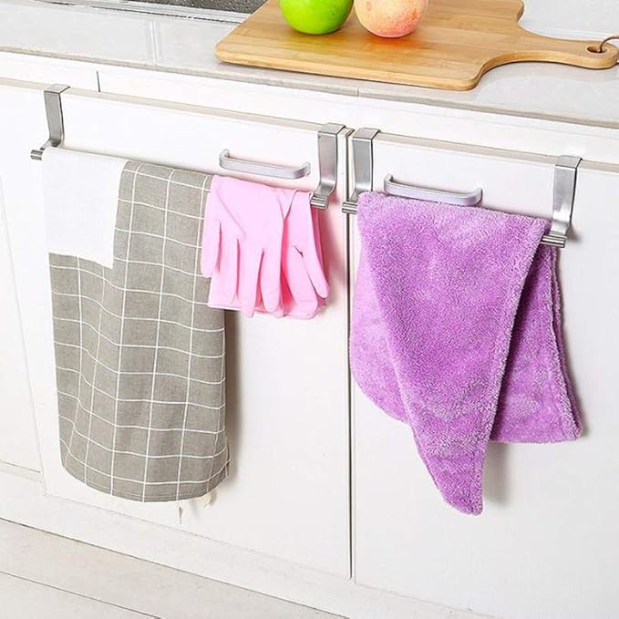 Bath Towel Bars Holder Multifunction Kitchen Cabinet Door Drawer Towel Hanging Rack Stainless Steel Bathroom Towel Bar - Set of 2 (Set of 2-9")