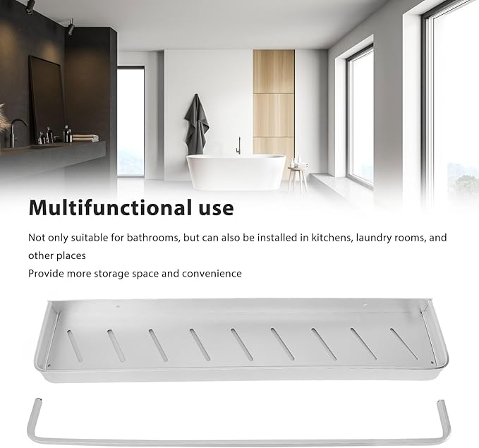 Space Aluminum Bathroom Shelf Wall Mounted Floating, 60cm Rust Storage Rack - Punch Free Installation, Large Capacity, Ideal for Kitchen and Laundry (with Hook)