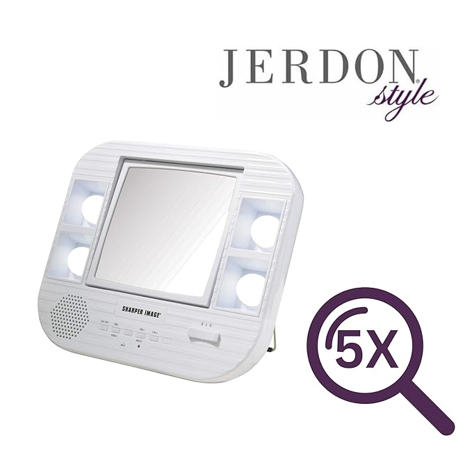 JERDON Two-Sided Bluetooth Makeup Mirror with Lights - Vanity Mirror with 5X Magnification & Multiple Light Settings - White - Model J1025