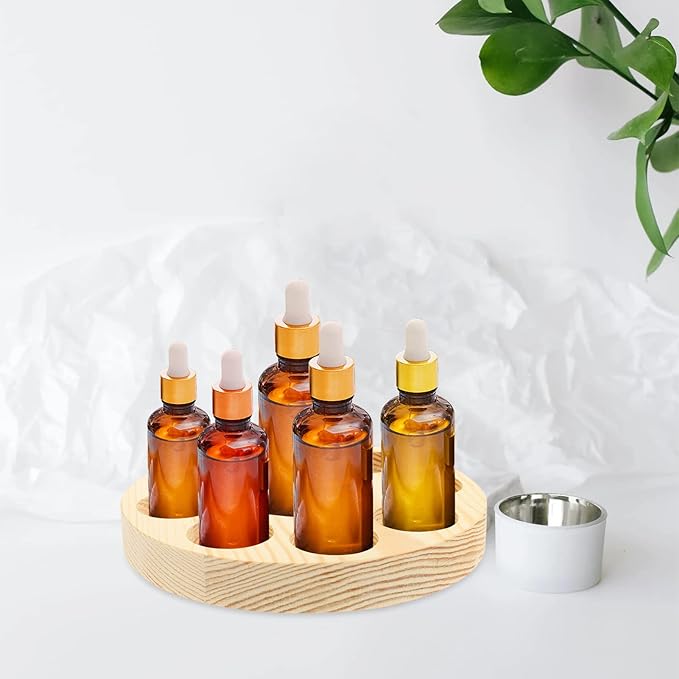 STAHAD Box Essential Oil Display Stand Small Bottle Tray Wooden Nail Polish Organizer Display Shelf Essential Oil Bottles Holder Nail Oil Holder Round Bottle Pine Pure Solid Wood Storage