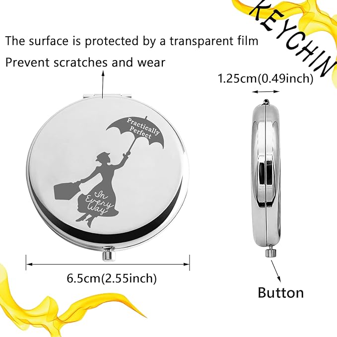 KEYCHIN Mary Qoute Pocket Mirror Mary Fans Gift Practically Perfect in Every Way Umbrella Compact Mirror (Practically Perfect Mirror-S)