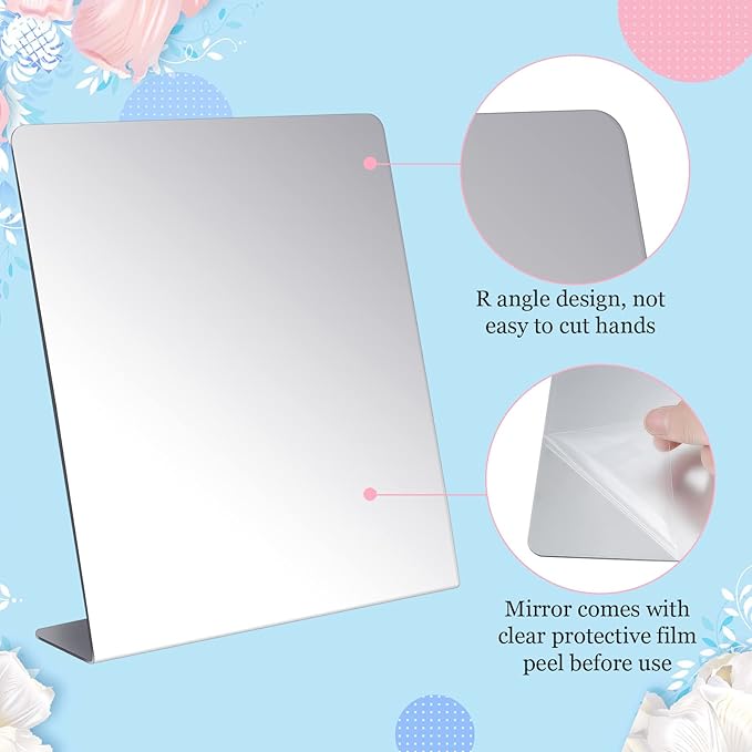 Amyhill 8 Pcs Counter Top Mirror Freestanding Single Self-Portrait Mirror Single Sided Acrylic Desk Glass for Tabletop Bedroom Office Bathroom Home Dorm (9 x 10 Inch)