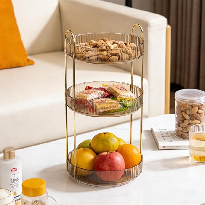 AKAZA 360 Rotating Makeup Organizer, 3-Tier Lazy Susan Turntable - Spinning Holder for Bathroom, Vanity, Skincare, Perfume, Spice, Toiletries, Acrylic Countertop Storage for Home (YELLOW)