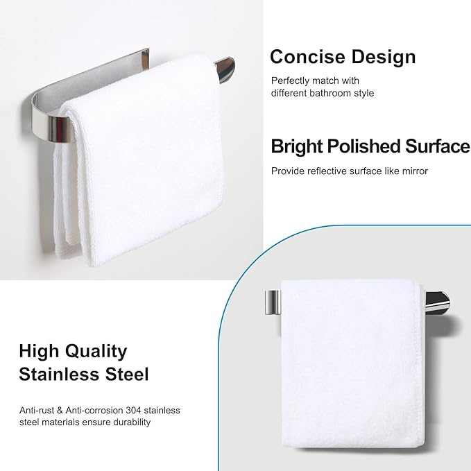 HouseAid Self Adhesive Hand Towel Holder for Bathroom, Stainless Steel Adhesive Towel Bar, No Drilling Modern Hand Towel Hanger, Polished Chrome