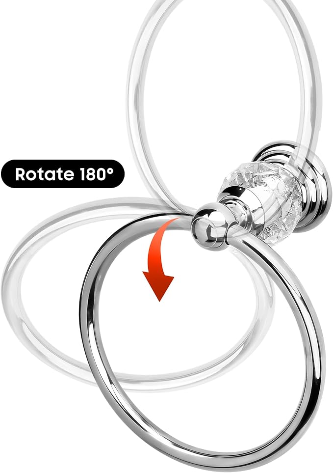 Crystal Chrome Towel Ring, Silver Bathroom Towel Holder Ring, Bathroom Towel Rack Hanger Home Hand Towel Ring Towel Holder for Bathroom Wall Mounted Bathroom Accessory