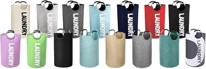 Tall Laundry Hamper Bag Collapsible, Large Laundry Basket with Sturdy Handles, Fabric Dirty Clothes Bin for Laundry, College Dorm, Boys, Man, Durable, Heavy Duty Two-Layer - White