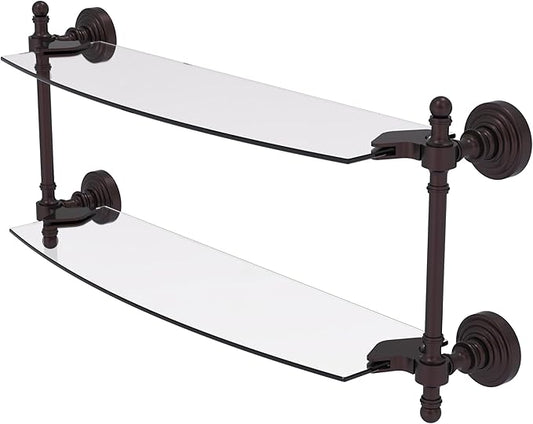 Allied Brass RW-34/18-ABZ Retro Wave Collection 18 Inch Two Tiered Glass Shelf, Antique Bronze