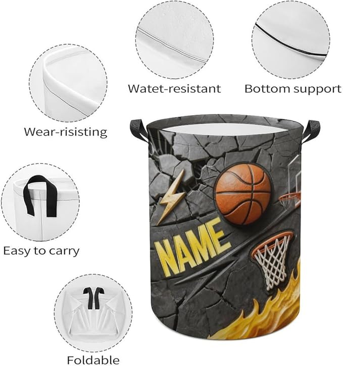 Personalized Basketball Laundry Hamper Custom Name Funny Dirty Clothes Laundry Basket Portable Storage Basket For Home Bathroom Family Basketball Lovers Xmas Birthday (style 14)