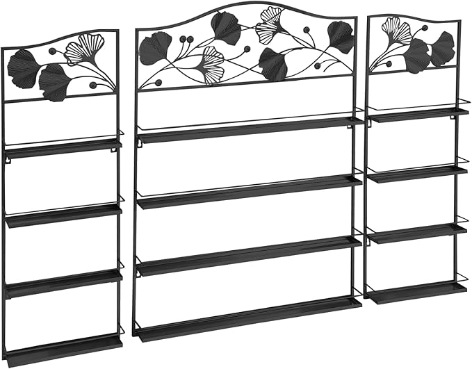 3PCS Metal Nail Polish Racks, Nail Polish Wall Organizer 4 Tiers Leafage Shape Display Rack Wall Mounted Display Case for Home Spa Nail Salon Shop-Black