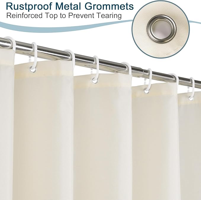 AooHome Shower Curtain Liner, Fabric Bathroom Curtain with Hooks for Hotel, Weighted Hem, Water Repellent, Beige, 72 x 75 Inch