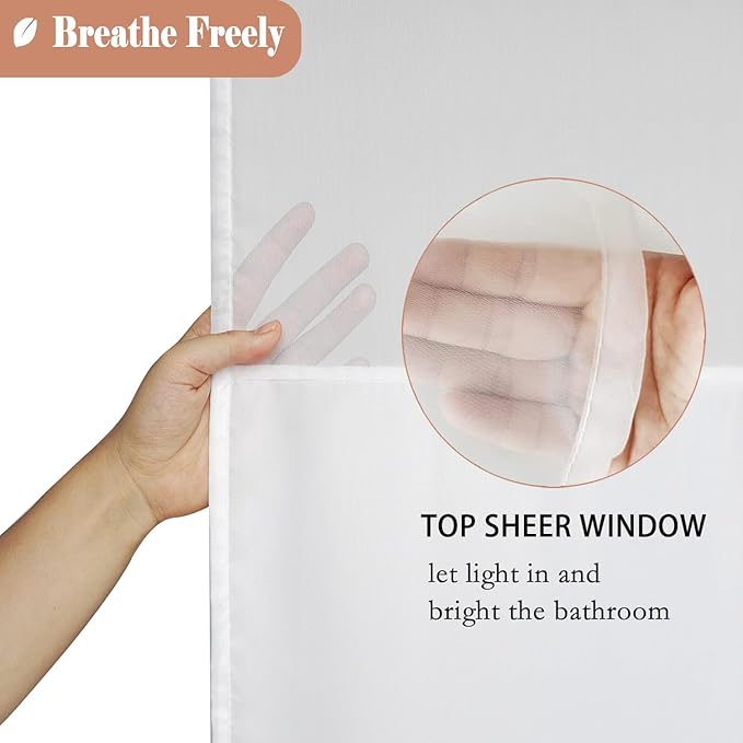 UFRIDAY Long White Shower Curtains 72 x 75 inches, Modern Water Repellent Cloth Polyester Fabric Shower Curtains for Bathroom with See Through Top Window