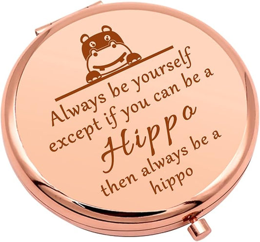Hippo Lover Gifts Inspirational Gifts Compact Makeup Mirror for Friend Sister Girls Hippo Theme Gift Hippopotamus Gifts for Women Folding Makeup Mirror for Women Birthday Graduation Gifts