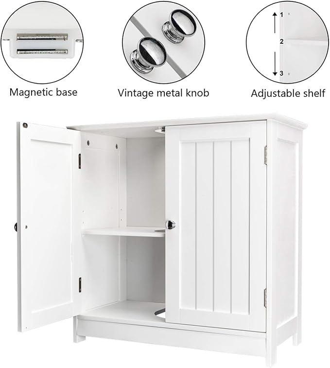 Bathroom Floor Cabinet,Wooden Storage Furniture Bathroom Sink Cabinet with Double Door Adjustable Shelf for Home Living Room