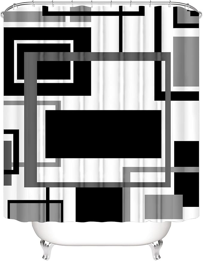 Yddsky 4 Pcs Black Geometric Shower Curtain Sets with Rugs Black Bathroom Sets with Shower Curtain and Rugs Modern Bathroom Curtains Shower Set with Toilet Lid Cover for Bathroom Decor Accessories