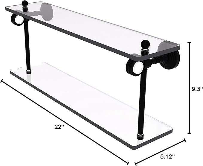 Allied Brass PG-2D-22-BKM Pacific Grove Collection 22 Inch Two Tiered Glass Dotted Accents Shelf, Matte Black