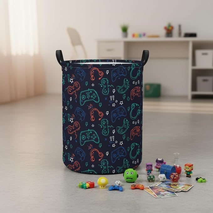 Baby Laundry Hamper kids laundry Basket Waterproof Storage Bin for Bedroom Toy Clothes Organizer Basket Woodland Animals Room D??cor(Blue Game)